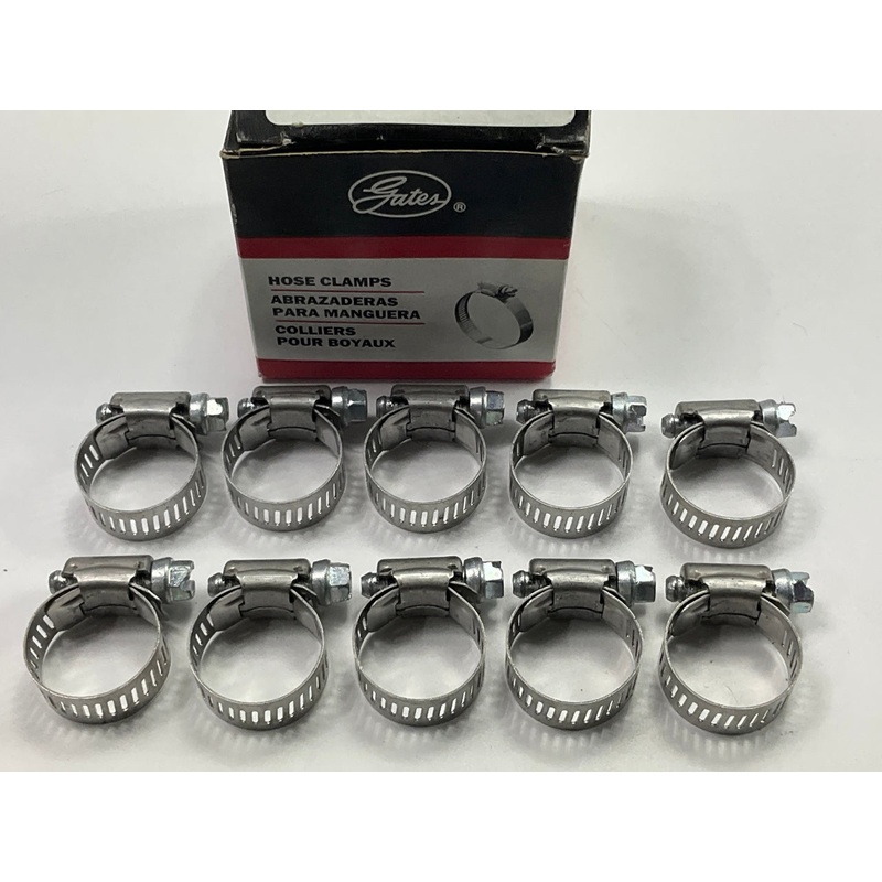 (10) Gates 32010 Stainless Hose Clamps, SAE Size 10, 1/2'' To 1-1/16'' Diameter