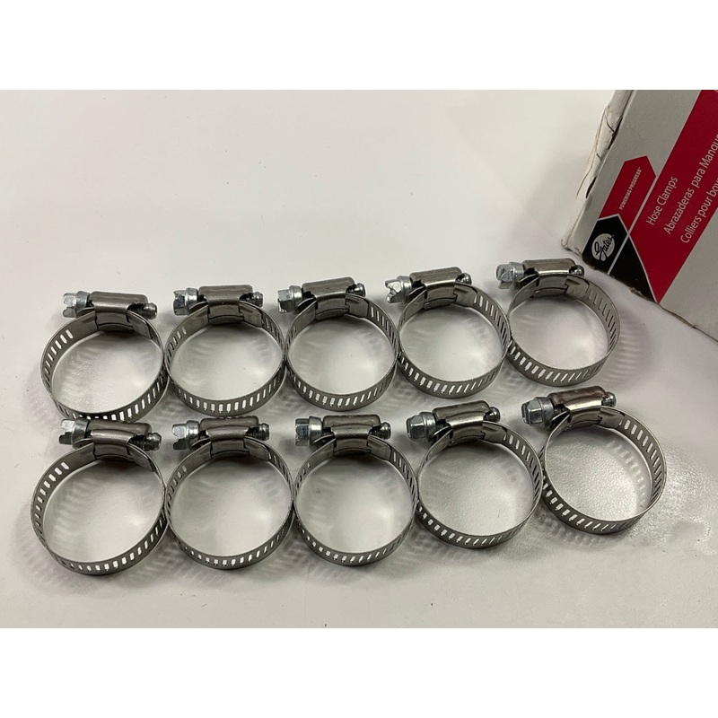 (10) Gates 32016 Stainless Hose Clamps, Size #16, 3/4'' To 1-1/2'' Diameter