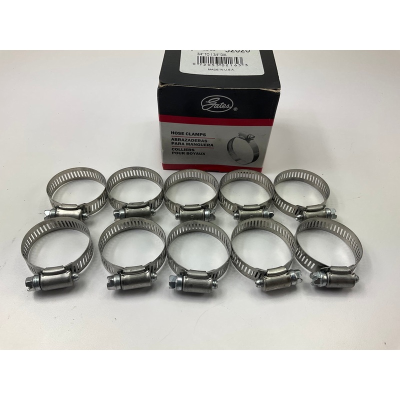 (10) Gates 32020 Stainless Steel Hose Clamps - Clamping Range 3/4'' To 1-3/4''