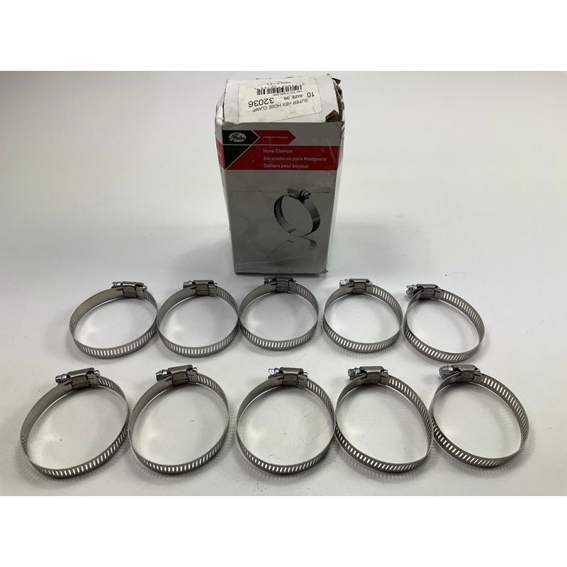(10) Gates 32036 Stainless Hose Clamps, Size #36, 7/8'' To 2-3/4'' Clamp Diameter
