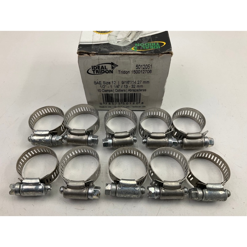(10) Ideal 5012051 Hose Clamps, SAE Size 12, 1/2''-1-1/4'' (13mm-32mm) Clamp Range