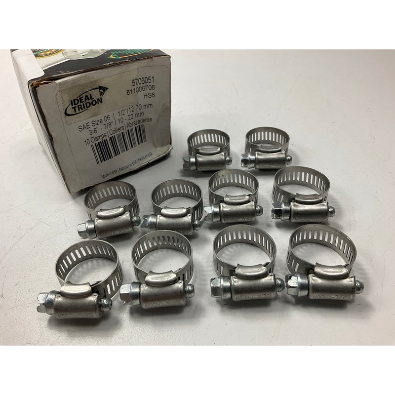 (10) Ideal 5706051 Worm Gear Hose Clamp, SAE Size # 06, 3/8'' To 7/8''