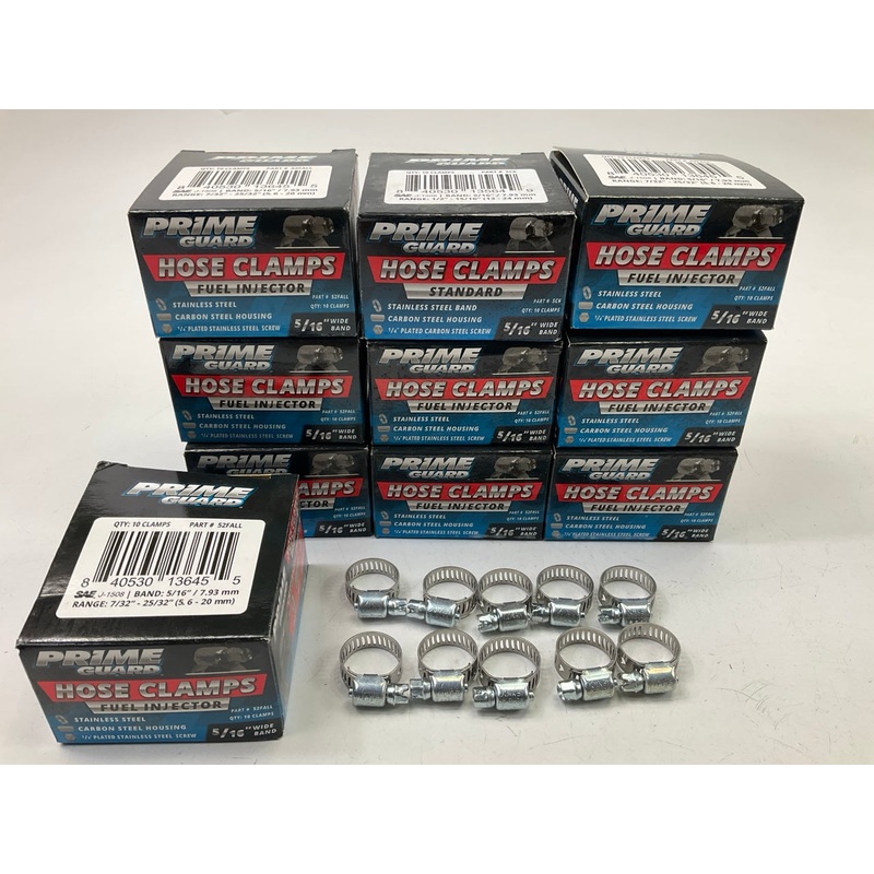 (100) Prime Guard 52FALL Hose Clamps - Range: 7/32''-25/32''