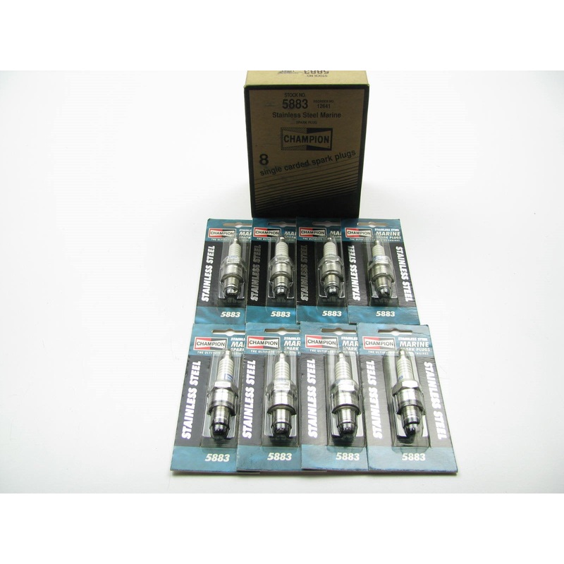 (8) Champion 5883 / QL78C Stainless Steel Marine Spark Plugs 14mm Thread, 13/16''