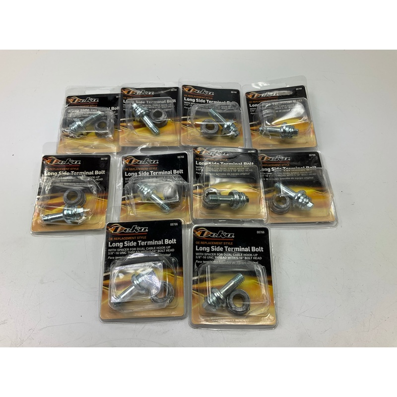 (10) Deka 08766 Long Side Terminal Battery Bolt With Spacer Dual Cable Hook Up