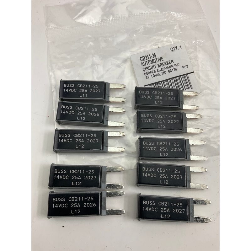(10) PACK - BUSSMANN CB211-25 Automotive ATM Type Mini Circuit Breaker, 25 Amp