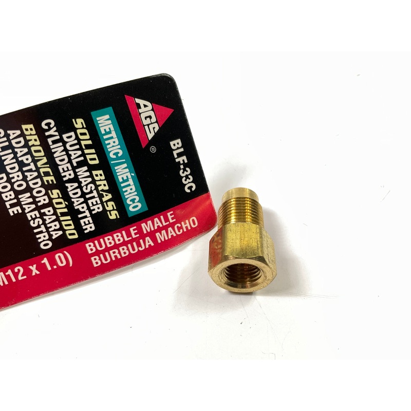 AGS BLF-33C Brake Line Brass Adapter, 3/8''-24 Inverted To M12 X 1.0 Bubble