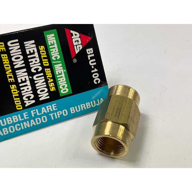 AGS BLU-10C Brass Brake Line Union, 6mm (M12x1.0 Bubble)