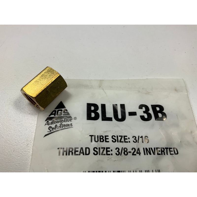 AGS BLU-3B Brass Brake Line Union Fitting, 3/16'' (3/8''-24 Inverted)