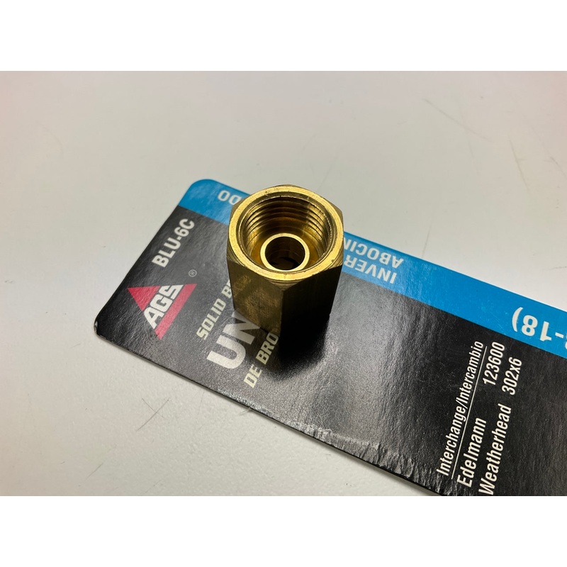 AGS BLU-6C Brass Brake Line Union, 3/8'' (5/8''-18 Inverted)