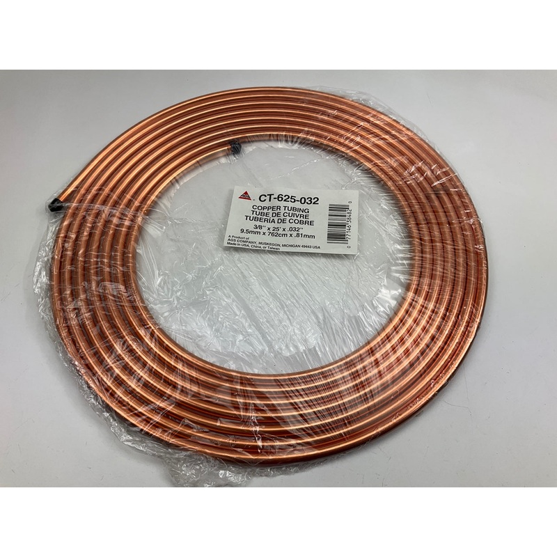 AGS CT-625-032 Copper Coil Tubing 3/8'' OD X 25' Long X .032'' Thick