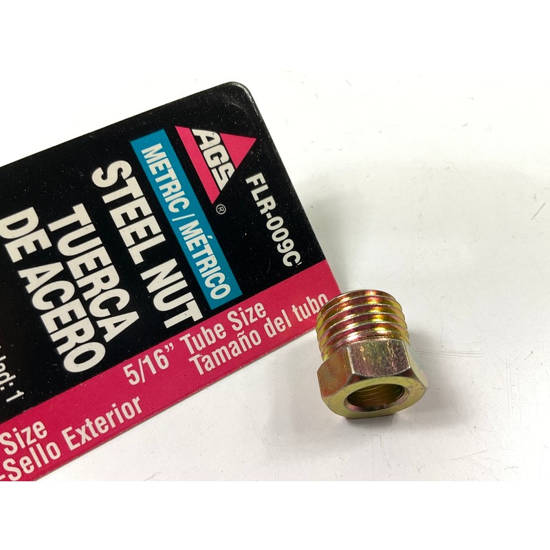 AGS FLR-009C Brake Line Steel Tube Nut, 5/16'' (M14x1.5 Surface Seal)