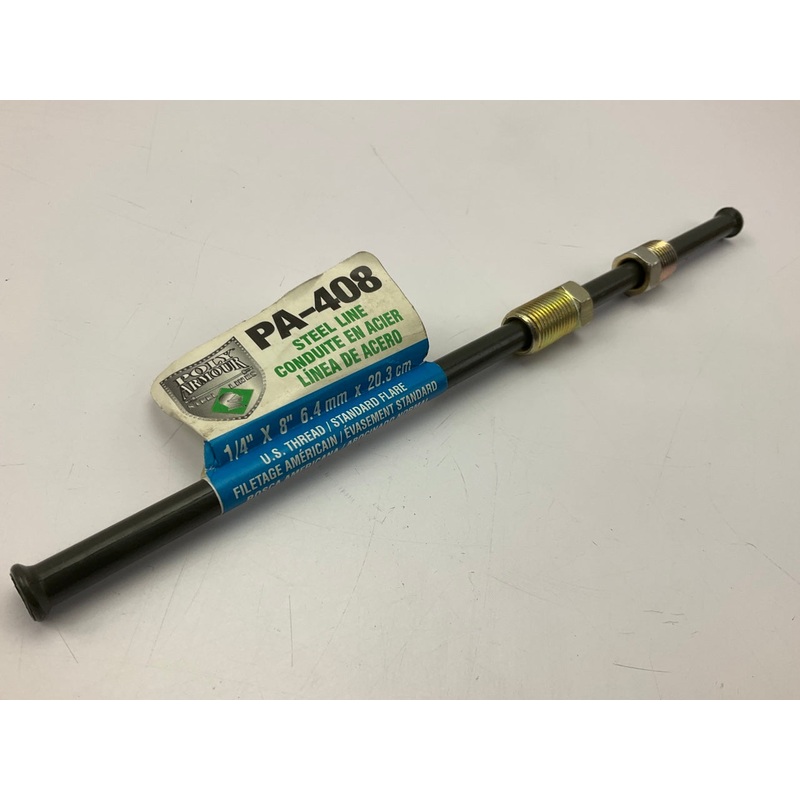 AGS PA408 PVF Coated Steel Brake Line: 8'' Long, 1/4'' Diameter, 7/16-24 Thread