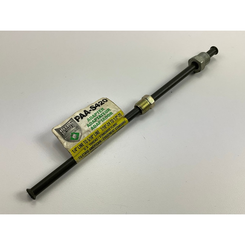 AGS PAA-S420 PVF Steel Brake Line Adapter, 1/4'' X 8, (7/16''-24  X 1/2''-20 Inv.)