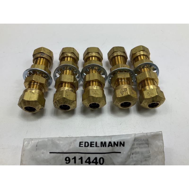 (5) Edelmann 911440 Nylon 1/4'' Air Brake Tube Brass Fitting, Bulkhead Union
