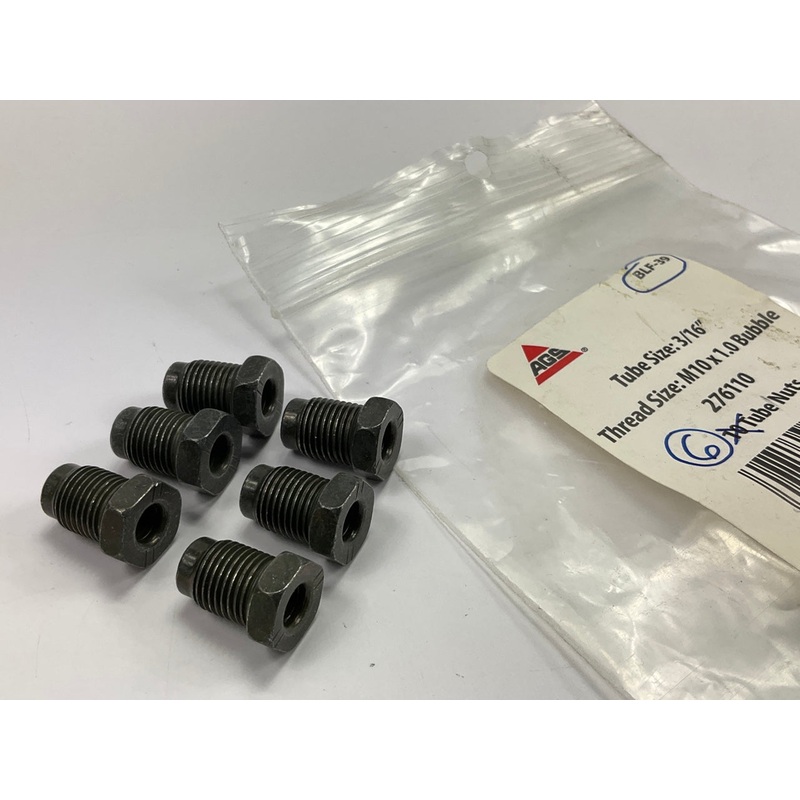 (6) AGS BLF-39 Steel Tube Nut, 3/16'' (M10x1.0 Bubble)