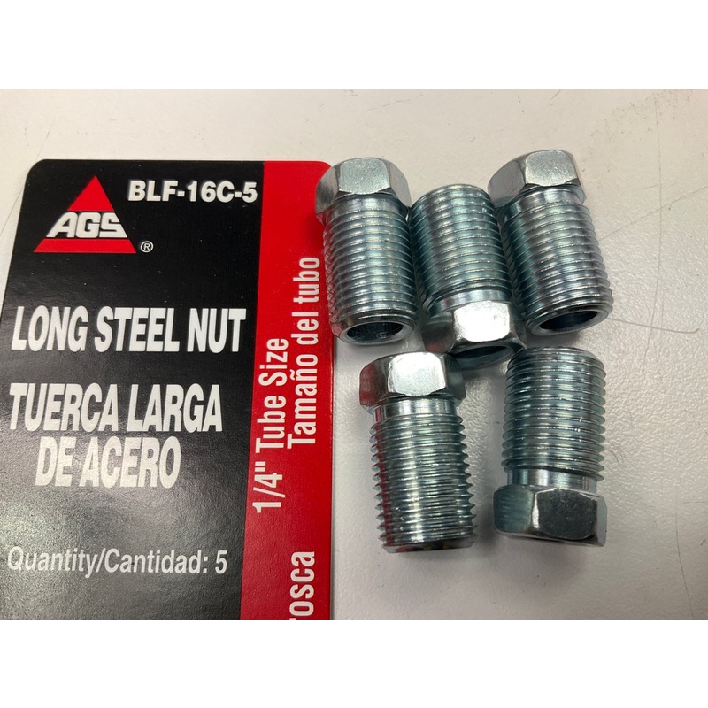 (5) AGS BLF-16C Steel Tube Nut, 1/4'' (7/16''-24) Inverted Long