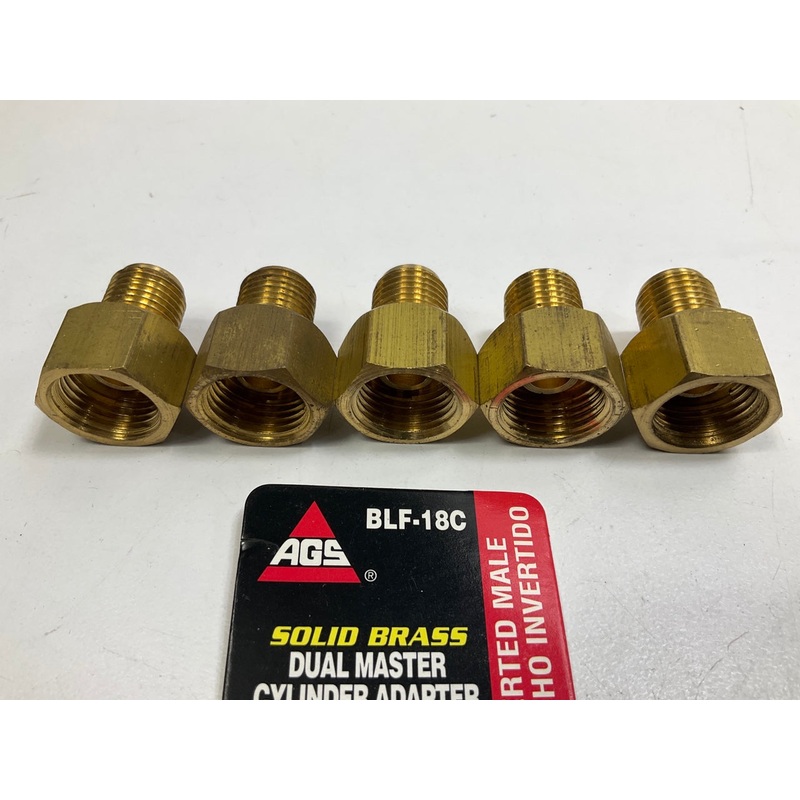 (5) AGS BLF-18C Brass Adapter, 5/8''-18 Inverted To 1/2''-20 Inverted
