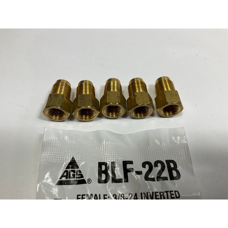 (5) AGS BLF-22B Adapter, Brass, Female (3/8''-24 Inverted) Male 7/16''-24 Inverted