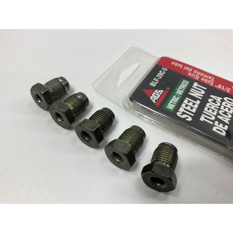 (5) AGS BLF-39C Brake Line Steel Tube Nut, 3/16'' (M10 X 1.0) Bubble