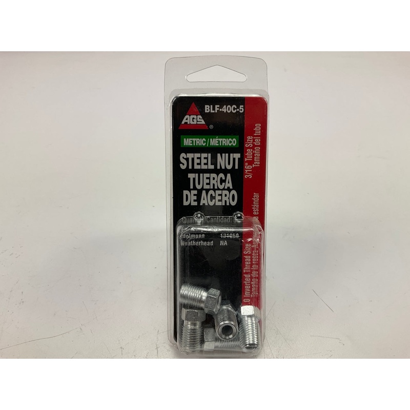 (5) AGS BLF-40C Brake Line Tube Nut, 3/16'' (M10 X 1.0) Inverted