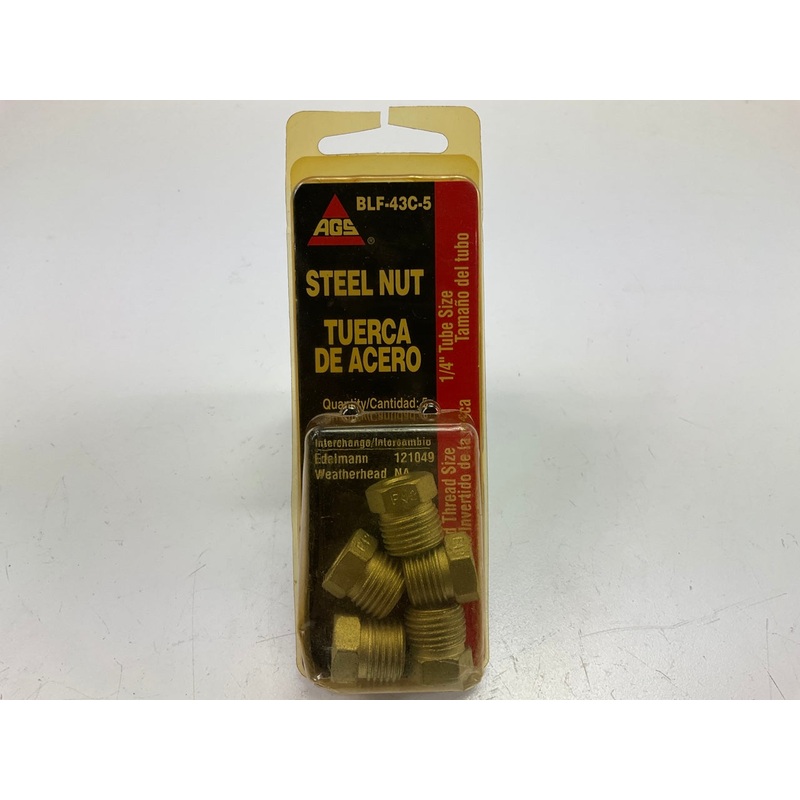 (5) AGS BLF-43C Brake Line Tube Nut, 1/4'' (9/16''-18) Inverted