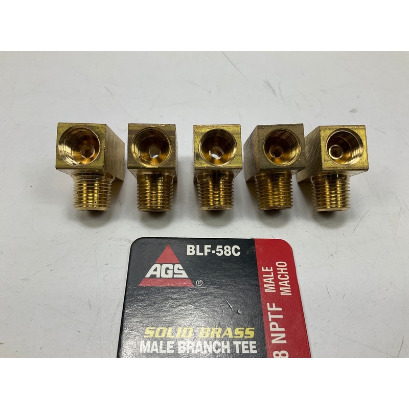 (5) AGS BLF-58C Brass Male Branch Tee, 3/8''-24 Inverted To 1/8'' NPT