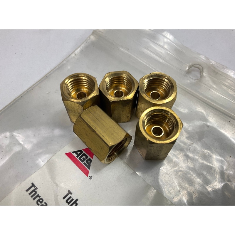 (5) AGS BLU-3 Brake Line Union 3/16'' Tube Size, 3/8-24 Inverted Thread Size