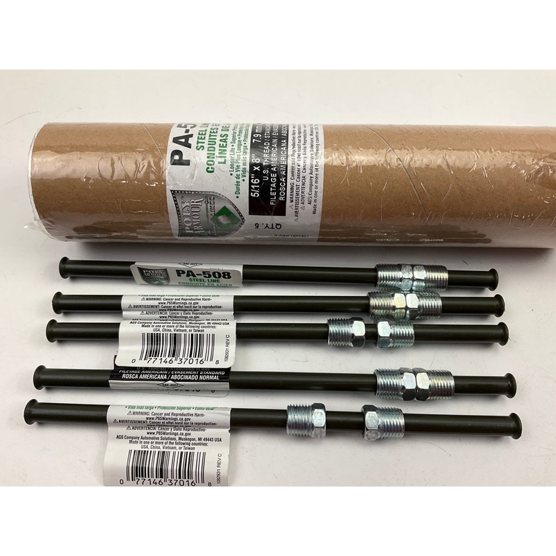 (5) AGS PA-508 PVF Coated Steel Brake Line: 8'' Long, 5/16'' Diameter, Universal