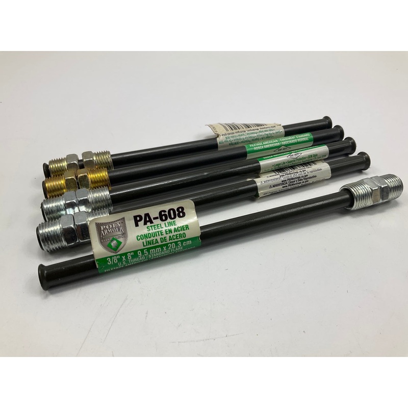 (5) AGS PA-608 PVF Coated Steel Brake Line: 8'' Long, 3/8'' Diameter, Universal