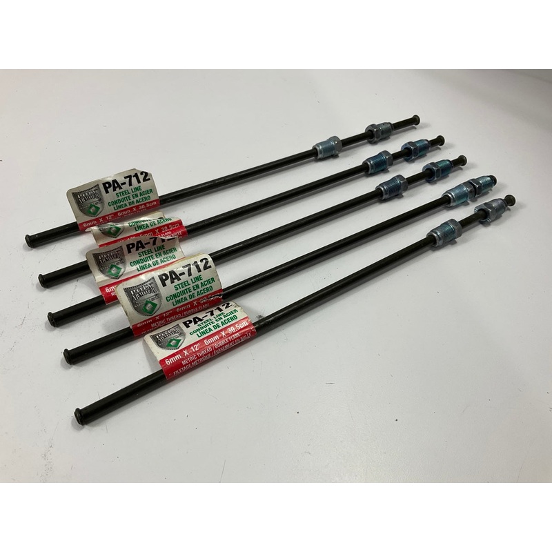 (5) AGS PA-712 PVF Coated Steel Brake Line: 12'' Long, 6mm Diameter, Universal