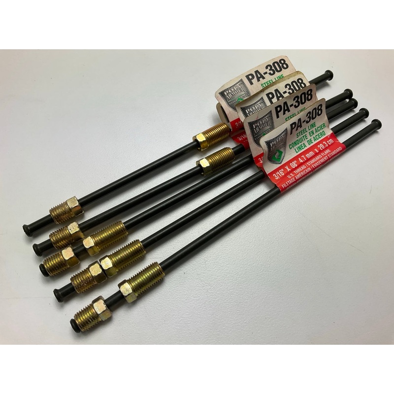 (5) AGS PA308 Poly-Armour PVF Steel Brake Lines, 3/16''x8'', 3/8-24 Thread Fitting