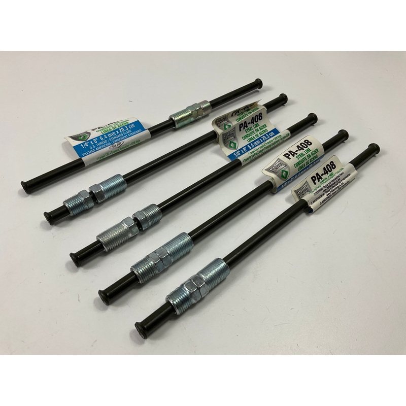 (5) AGS PA408 PVF Coated Steel Brake Lines 8'' Long, 1/4'' Diameter 7/16-24 Thread