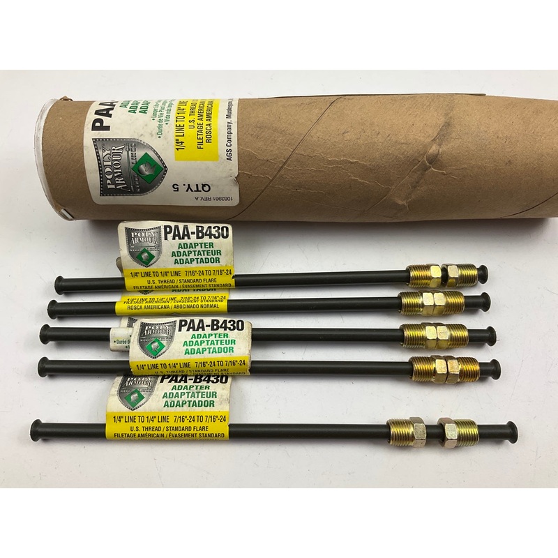 (5) AGS PAA-B430 8'' X 1/4'' PVF Coated Adapter Brake Line - 7/16-24 SAE Inverted