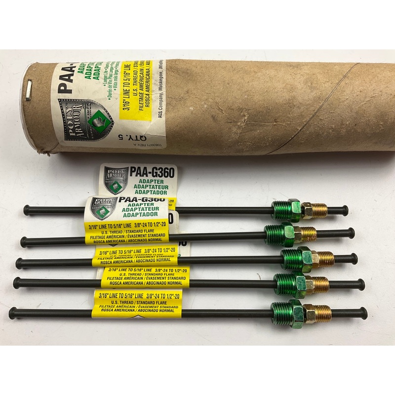 (5) AGS PAA-G360 Steel Brake Line Adapter, 3/16'' X 8, ( 3/8''-24 X 1/2''-20 Inv.)