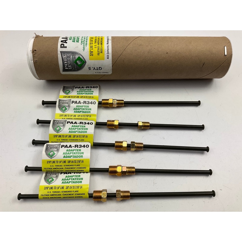 (5) AGS PAA-R340 Steel Brake Line Adapter, 3/16'' X 8, (3/8''-24 X 7/16''-24 Inv.)
