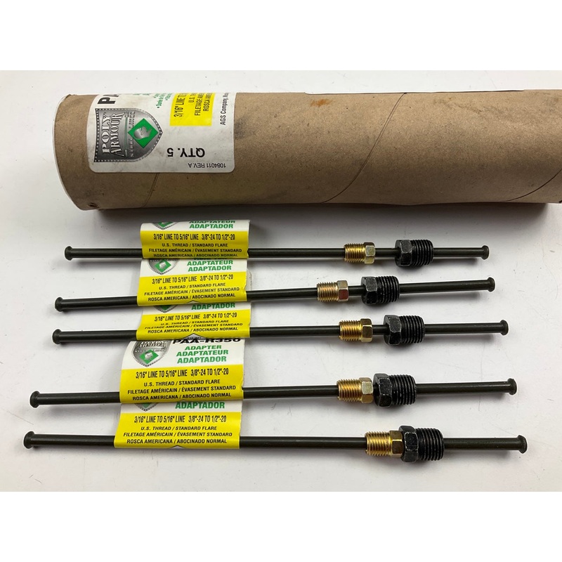 (5) AGS PAA-R350 Steel Brake Line Adapter, 3/16'' X 8, 3/8''-24 X 1/2''-20 Inverted