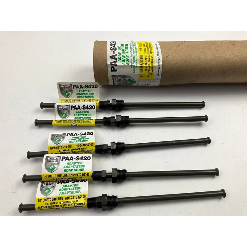 (5) AGS PAA-S420 Steel Brake Line Adapter, 1/4'' X 8, (7/16''-24  X 1/2''-20 Inv.)
