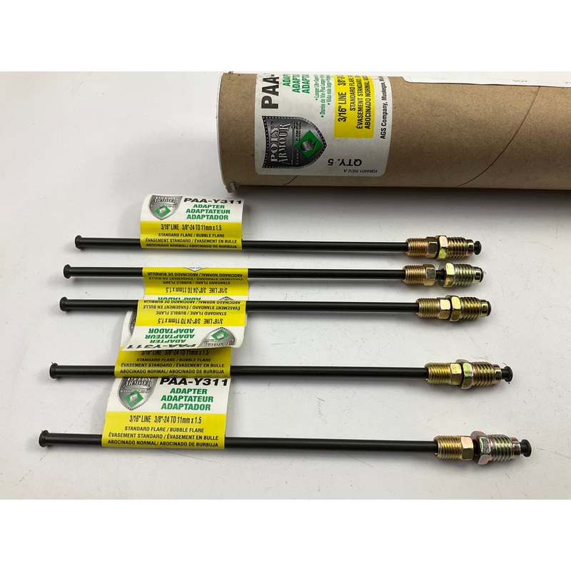 (5) AGS PAA-Y311 Brake Line Adapter, 3/16'' X 8 (3/8''-24 Inverted) M11x1.5 Bubble