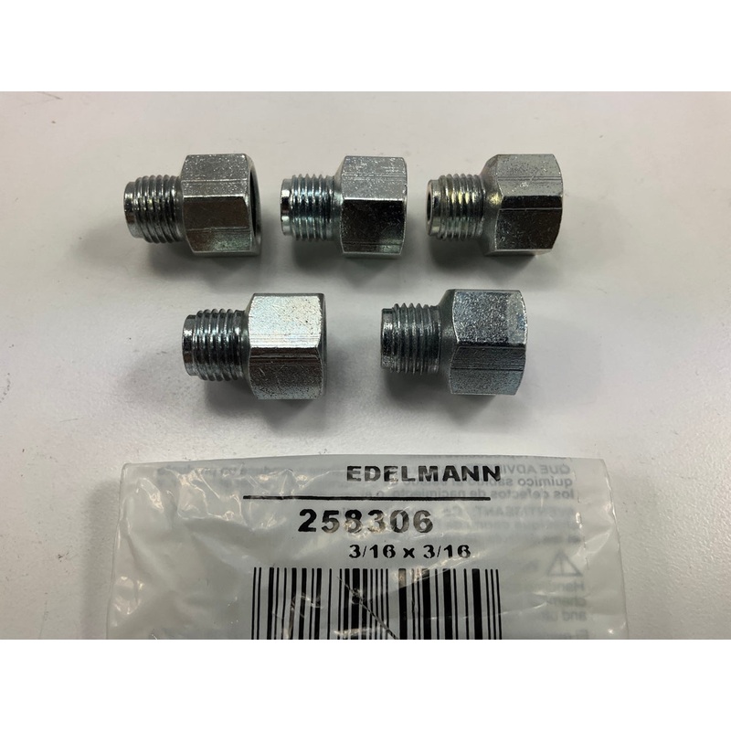 (5) Edelmann 258306 Std-dual Master Cylinder Brake Fitting 3/16'' Female X Male