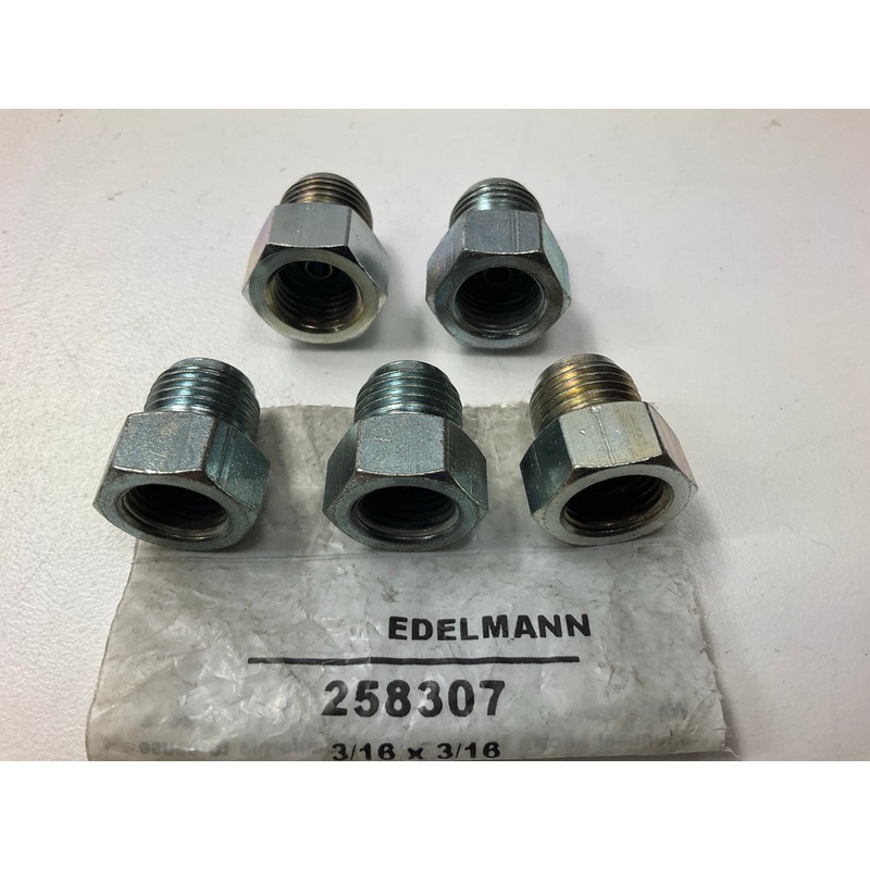 (5) Edelmann 258307 STD To Dual Master Cylinder Adapter 3/16'' Female X 3/16 Male