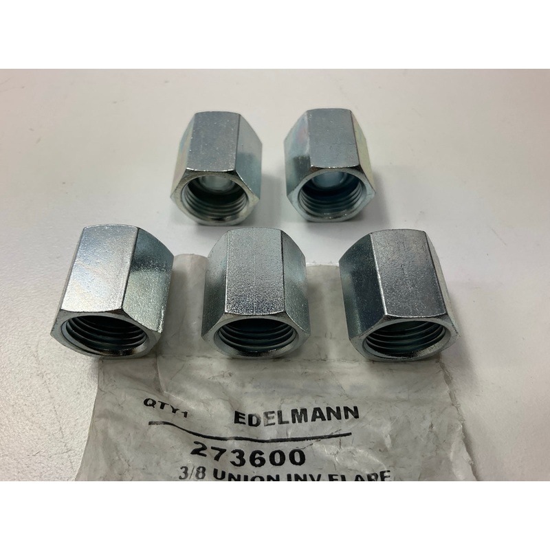 (5) Edelmann 273600 Inverted Flare Brake Line Union, 3/8'' X 5/8''-18 Thread