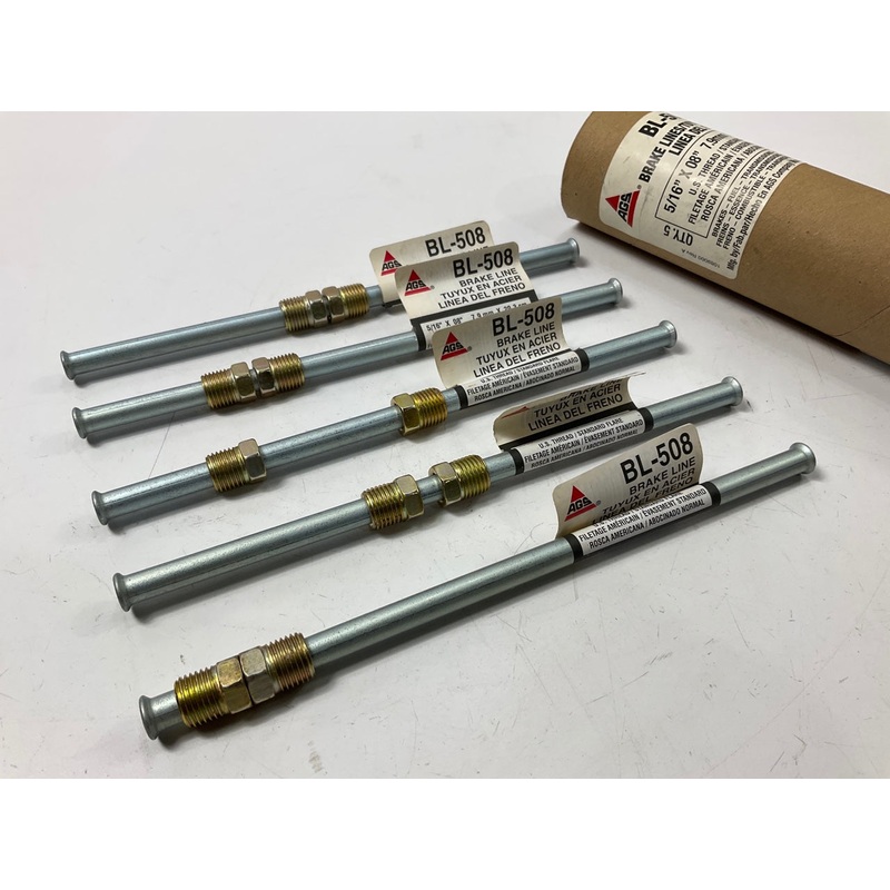 (5) AGS BL-508 Steel Brake Line Assembly, Domestic Style, 5/16 X 8''