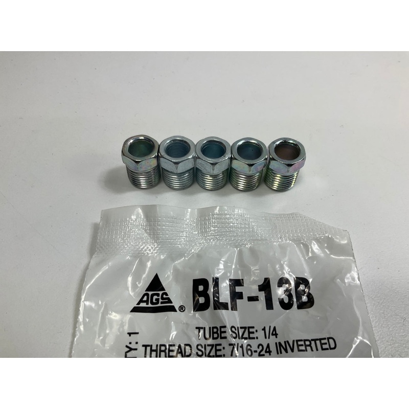 (5) AGS BLF-13B Brake Line Steel Tube Nut, 1/4'' (7/16''-24 Inverted)
